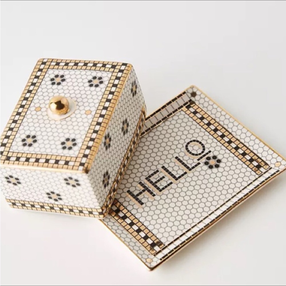 RARE Anthropologie Bistro Tile Hello Butter Dish New In Box